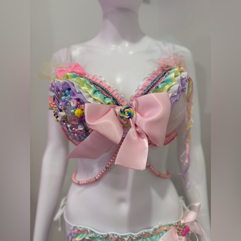 Candy Rave Festival Costume Bra Set D-DD, XS thong - Picture 11 of 12